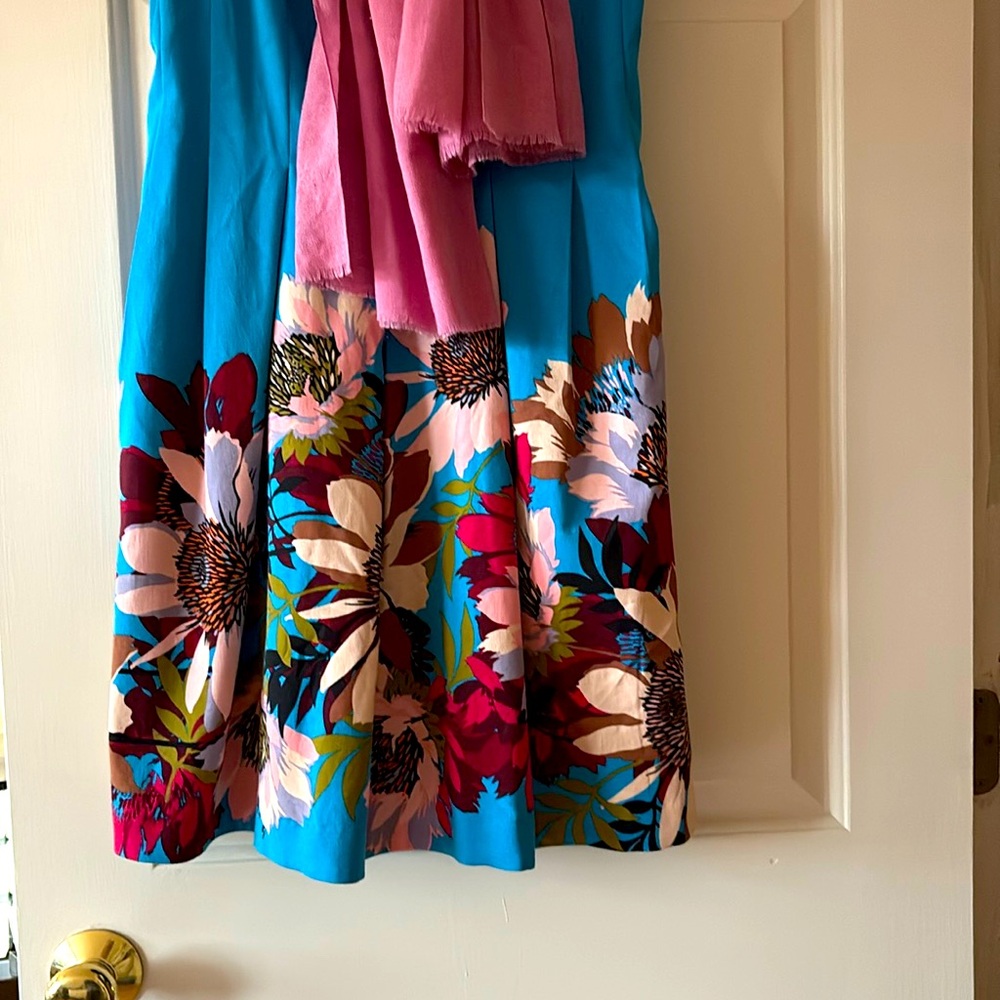 Tracy Reese x Anthropologie Blue Spring Daisy Fit & Flare Dress 6 Petite w/scarf